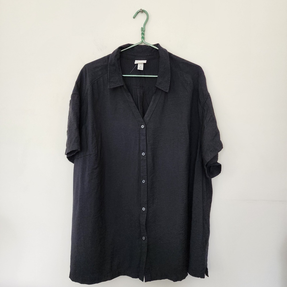 Ava & Viv Black Short Sleeve Button Down Shirt Plus Size 3X Rayon Blend